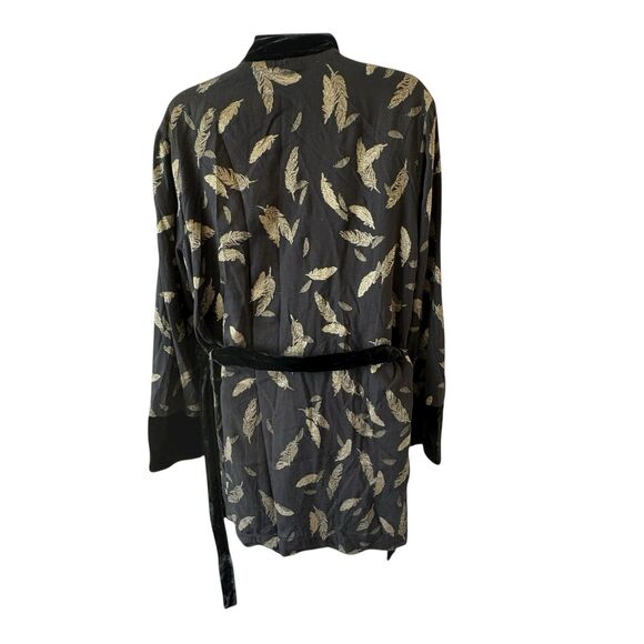Johnny Was Velvet Metallic Feathers Kimono Cardigan Women M Floral Boho W Belt - Picture 4 of 10